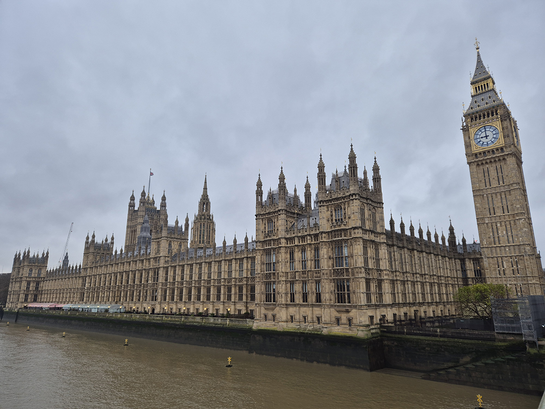 The Palace of Westminster with Big Ben rising above the Thames, the centre of the UK’s political life.