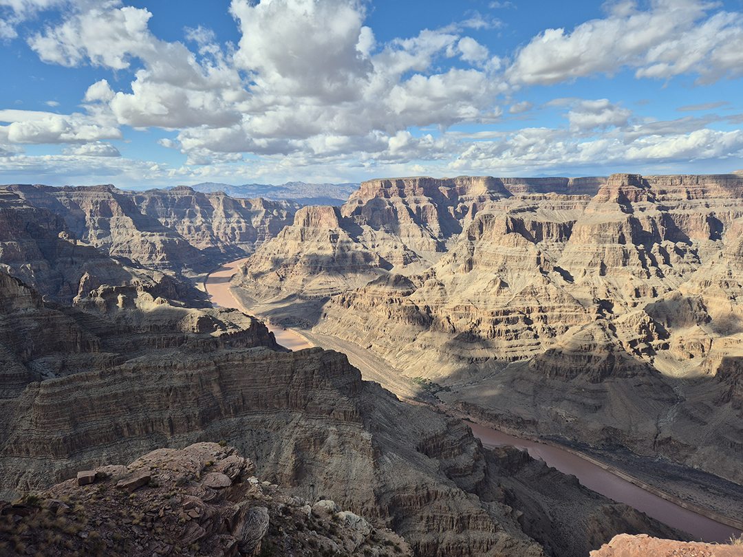 View of the majestic Grand Canyon, carved by the Colorado River over millions of years, one of the world’s greatest natural wonders near Las Vegas.