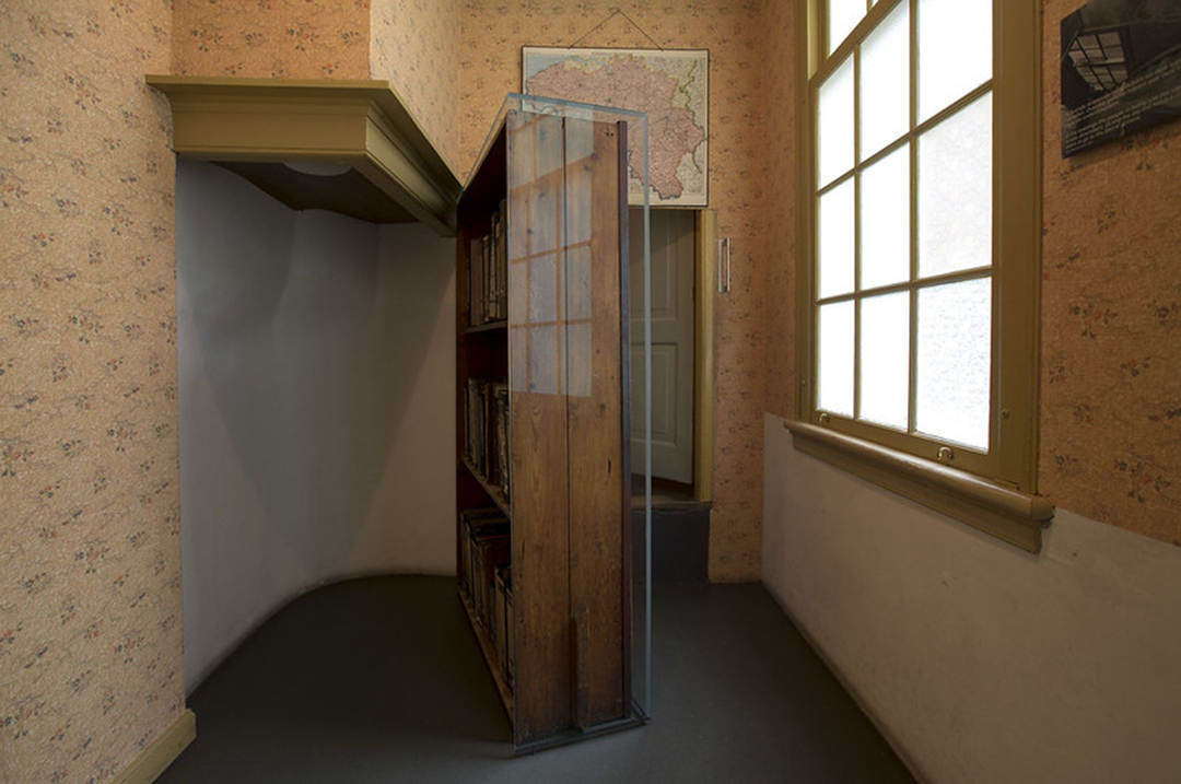 Hidden entrance behind the movable bookcase leading to the Secret Annex in the Anne Frank House in Amsterdam.