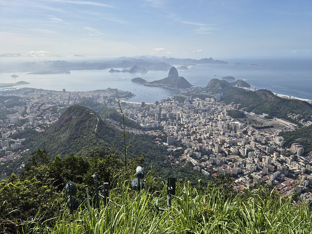 View over Rio de Janeiro from above showing the city districts, Guanabara Bay and the dramatic hills that surround one of South America’s most scenic cities.